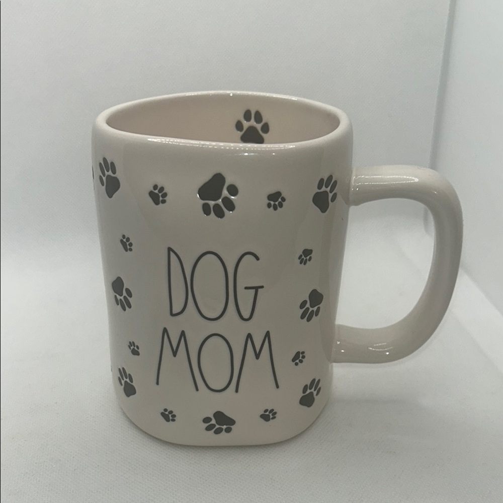 Rae Dunn Dog Mom Ceramic Mug - Cream with Black Paw Prints